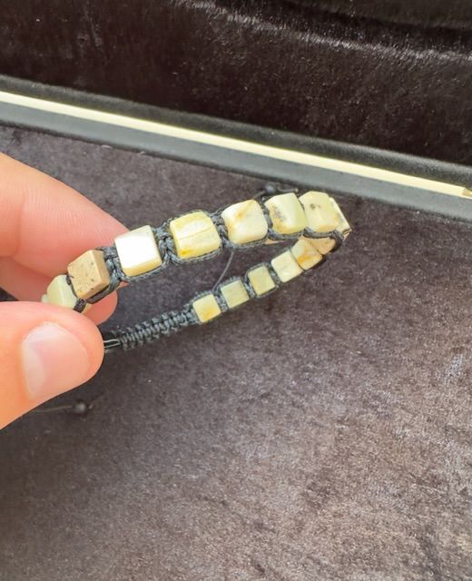 Makrome Örgü Fosilli Beyaz Baltık Damla Kehribar Bileklik