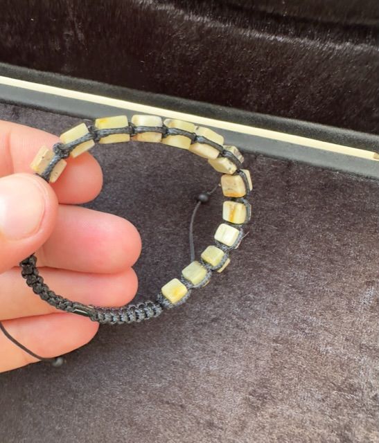 Makrome Örgü Fosilli Beyaz Baltık Damla Kehribar Bileklik