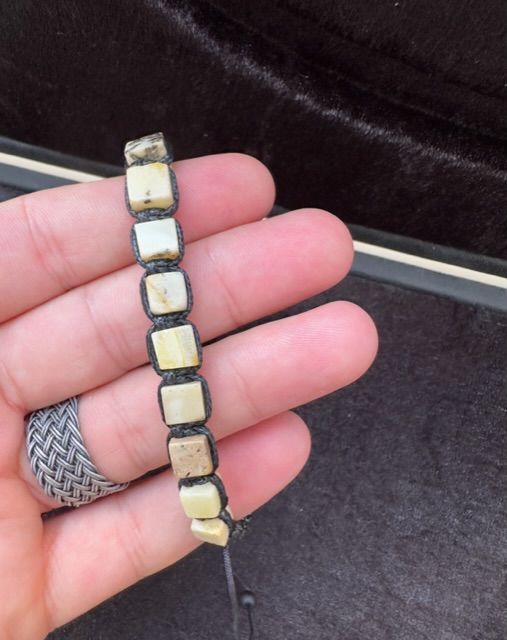 Makrome Örgü Fosilli Beyaz Baltık Damla Kehribar Bileklik