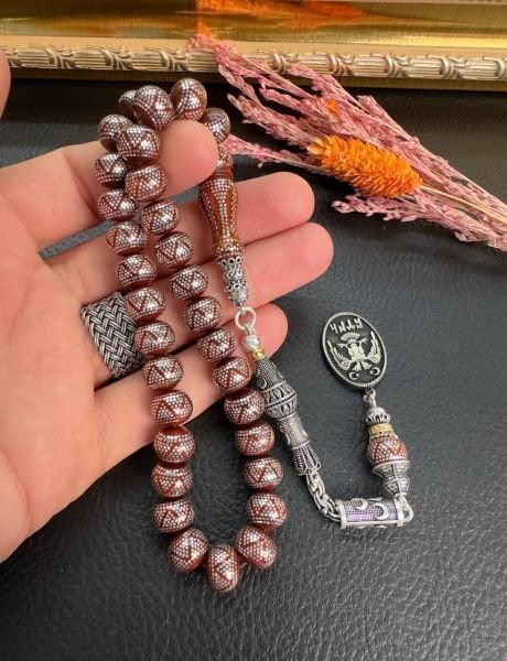 Basık Küre Model Gümüş İşlemeli Kuka Tesbih