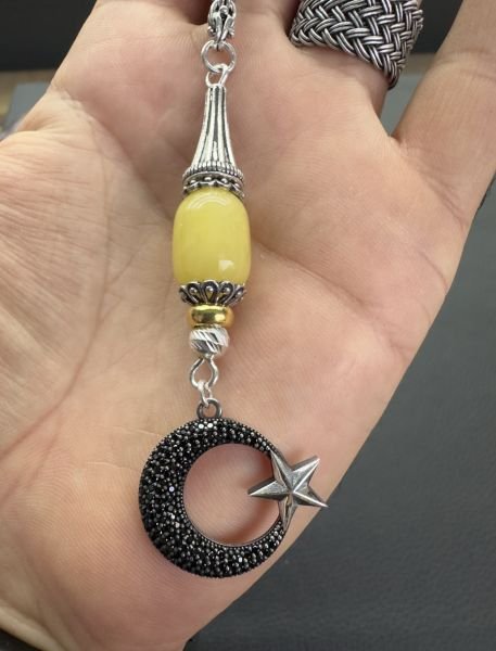 Damla Kehribar Taşlı Gümüş Anahtarlık