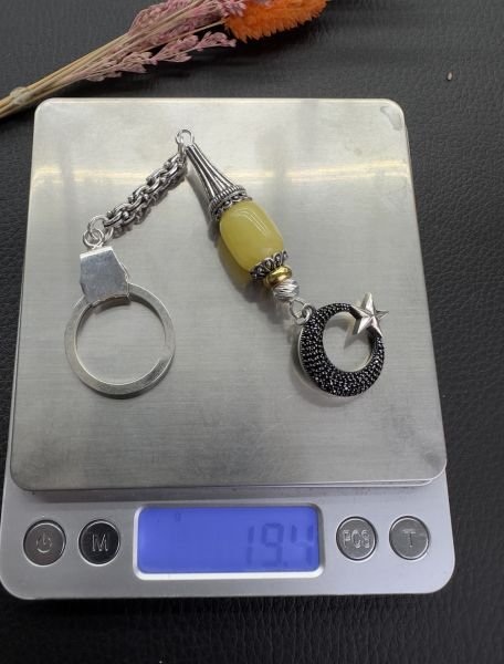 Damla Kehribar Taşlı Gümüş Anahtarlık