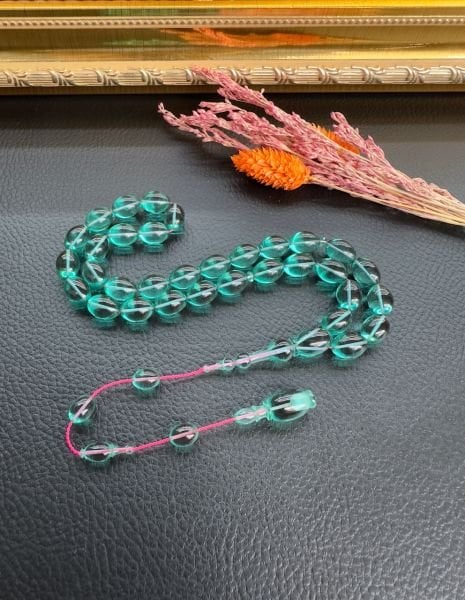 Turkuaz Renk Ateşi Sıkma Kehribar Tesbih