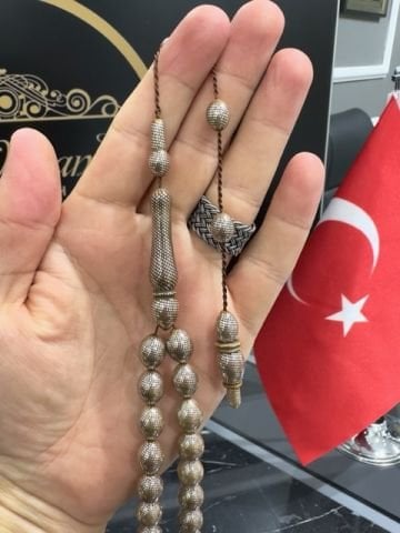Beyzi Model Sistemli 925 Ayar Gümüş İşlemeli Kuka Tesbih