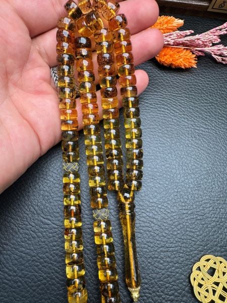 Fosilli Şeffaf 99'luk Rus Kaya Damla Kehribar Tesbih