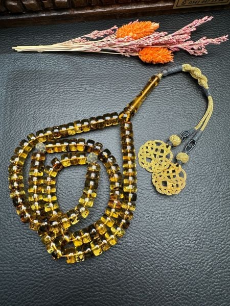 Fosilli Şeffaf 99'luk Rus Kaya Damla Kehribar Tesbih