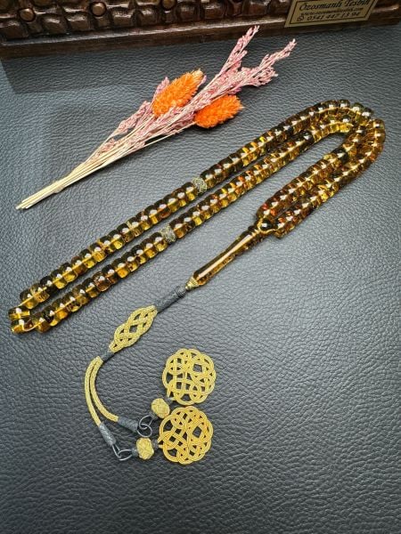 Fosilli Şeffaf 99'luk Rus Kaya Damla Kehribar Tesbih