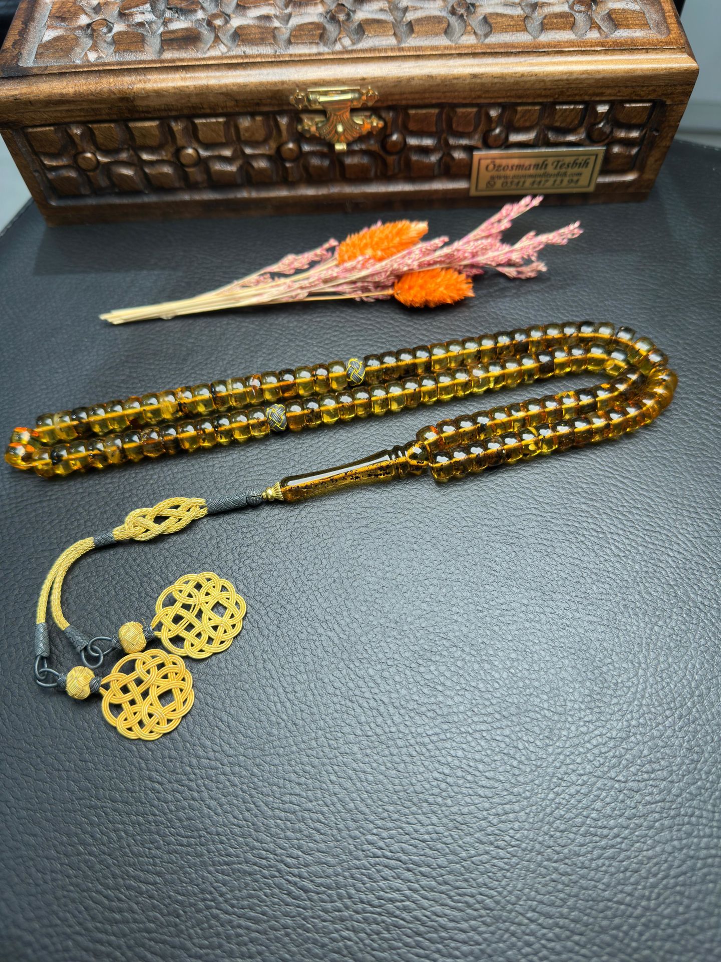 Fosilli Şeffaf 99'luk Rus Kaya Damla Kehribar Tesbih