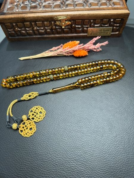 Fosilli Şeffaf 99'luk Rus Kaya Damla Kehribar Tesbih