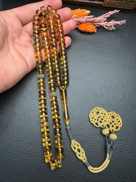 Fosilli Şeffaf 99'luk Rus Kaya Damla Kehribar Tesbih