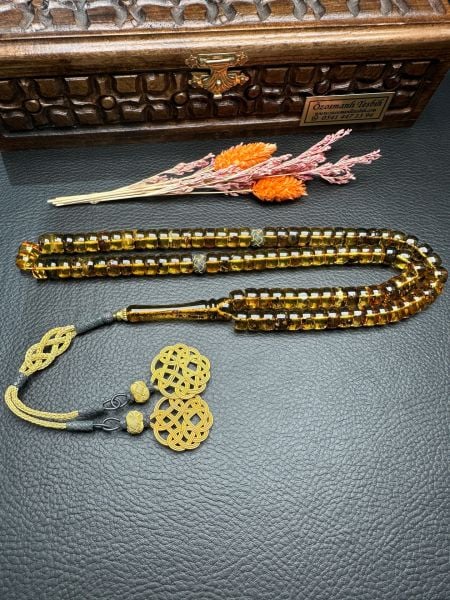 Basık ModelFosilli  Şeffaf 99'luk Rus Kaya Damla Kehribar Tesbih