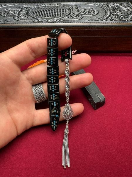 Gümüş İşlemeli Erzurum Oltu Taşı Balık Tesbih