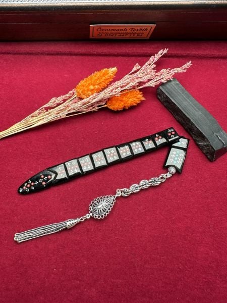 Gümüş İşlemeli Erzurum Oltu Taşı Balık Tesbih
