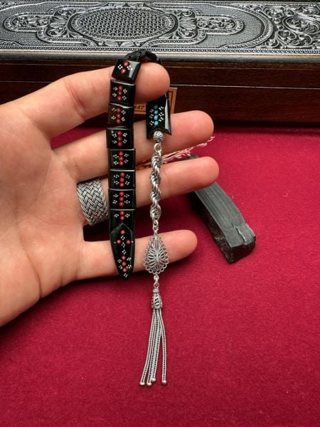 Gümüş İşlemeli Erzurum Oltu Taşı Balık Tesbih