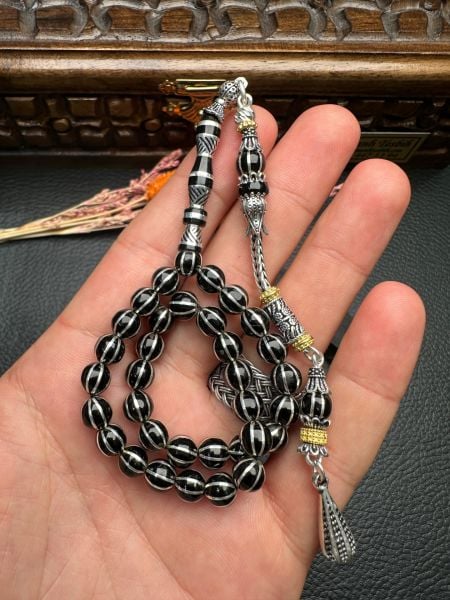 Gümüş Yarma İşlemeli Bilek Boy Erzurum Oltutaşı Tesbih