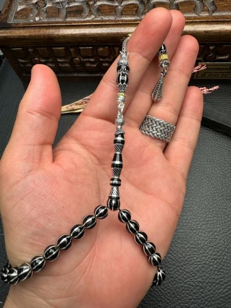 Gümüş Yarma İşlemeli Bilek Boy Erzurum Oltutaşı Tesbih