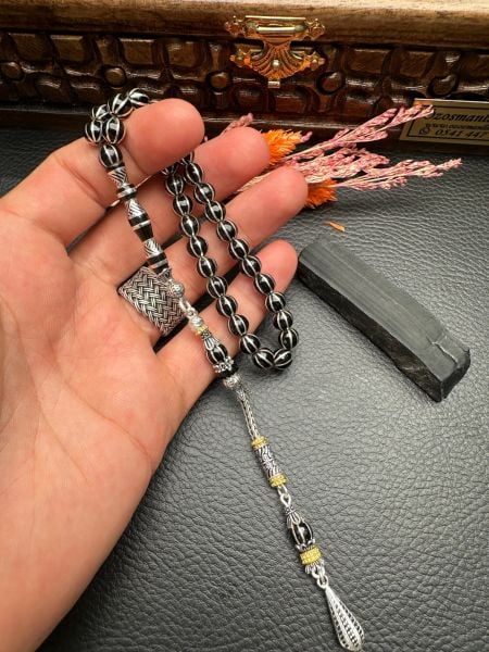Gümüş Yarma İşlemeli Bilek Boy Erzurum Oltutaşı Tesbih