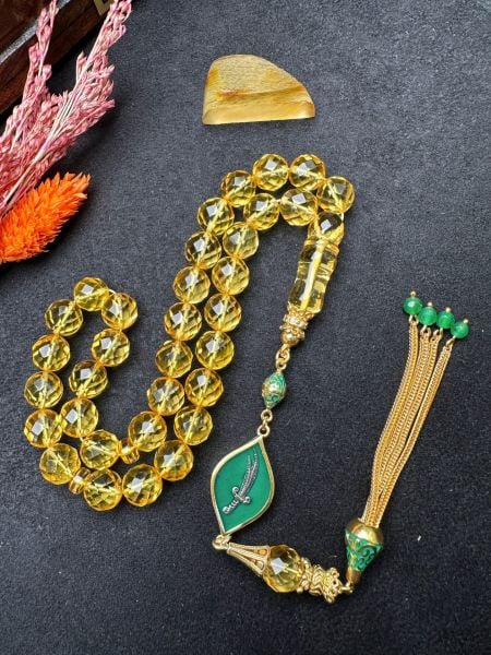 Küre Model Faseta Kesim Şeffaf Kaya Damla Kehribar Tesbih