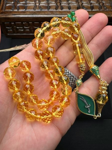 Küre Model Faseta Kesim Şeffaf Kaya Damla Kehribar Tesbih