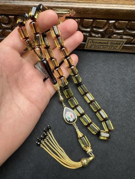 Faseta Kesim Şeffaf Kaya Damla Kehribar Tesbih