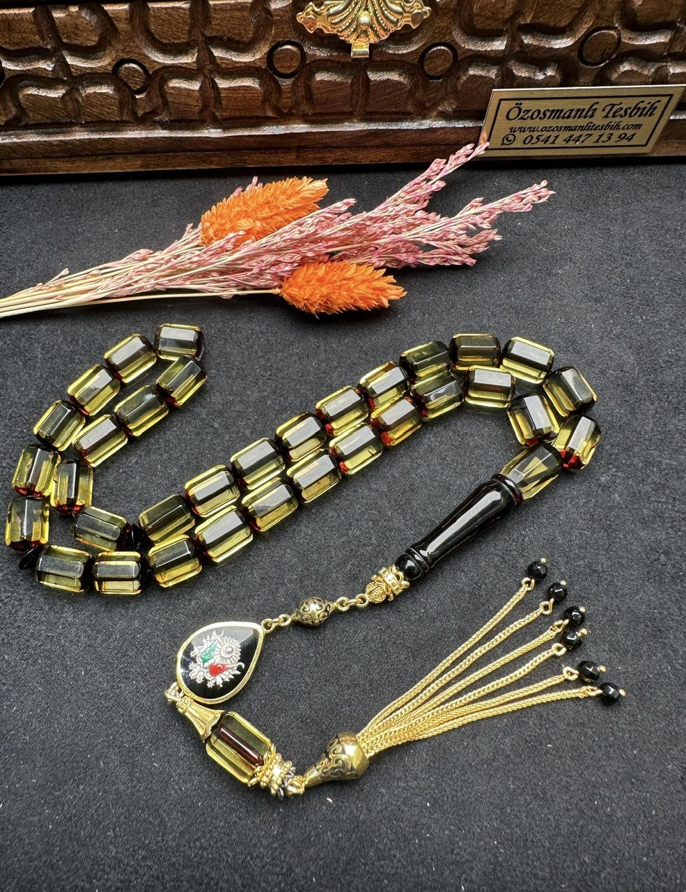 Faseta Kesim Şeffaf Kaya Damla Kehribar Tesbih