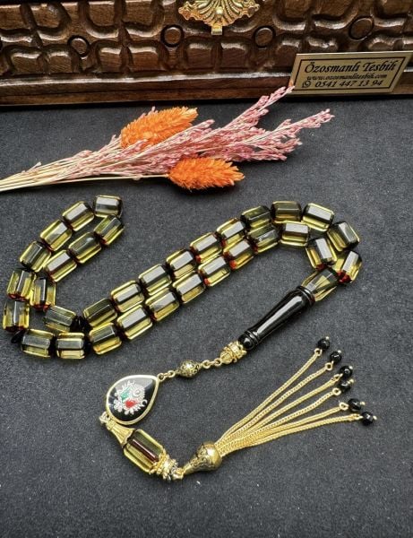 Faseta Kesim Şeffaf Kaya Damla Kehribar Tesbih