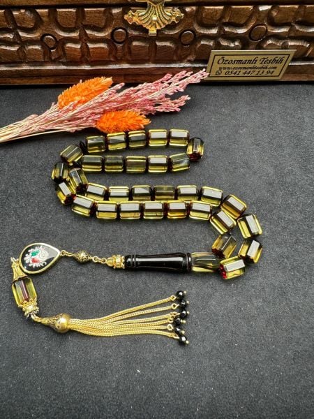 Faseta Kesim Şeffaf Kaya Damla Kehribar Tesbih