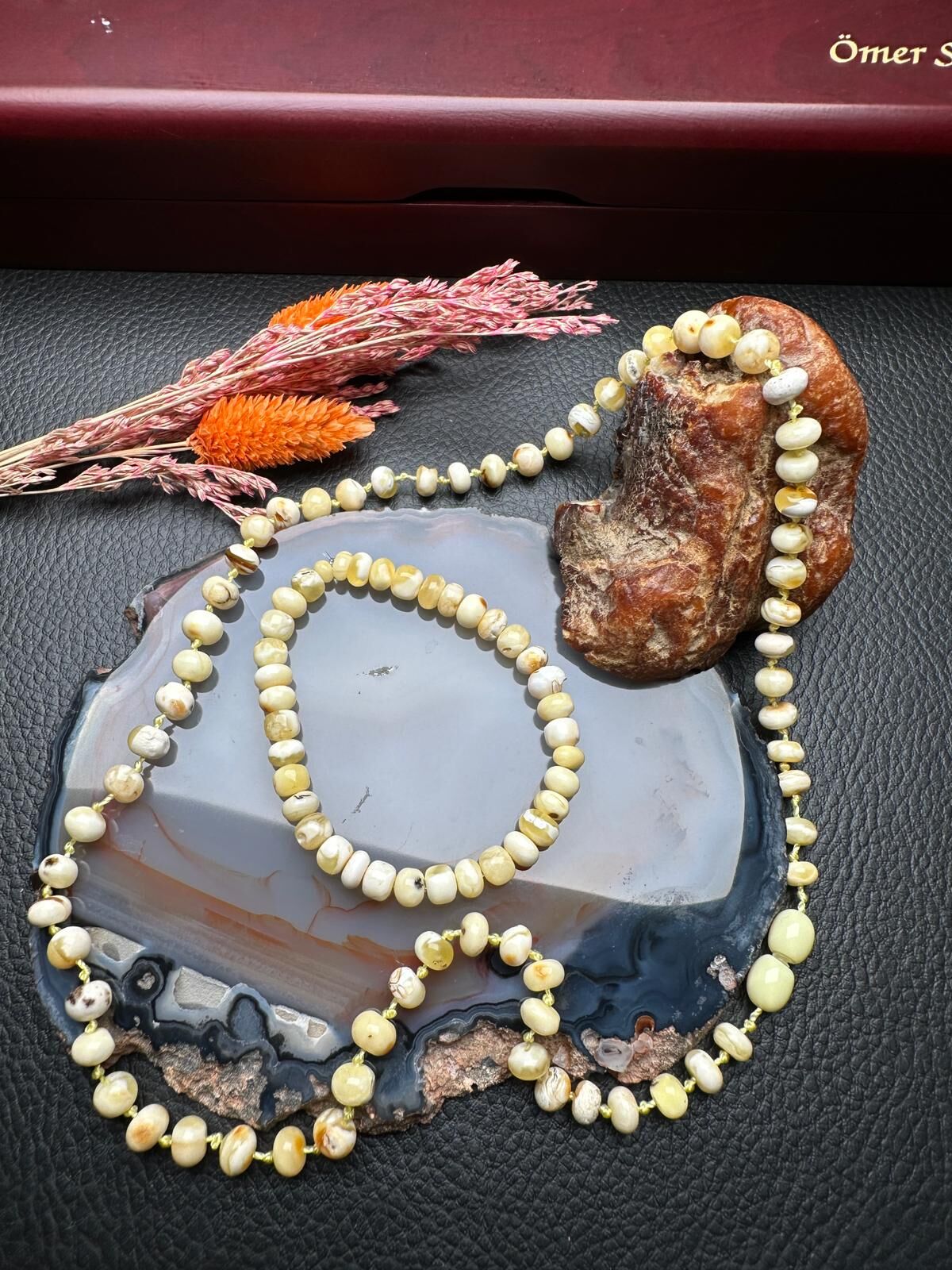 Damla Kehribar Kolye ve Bileklik Set