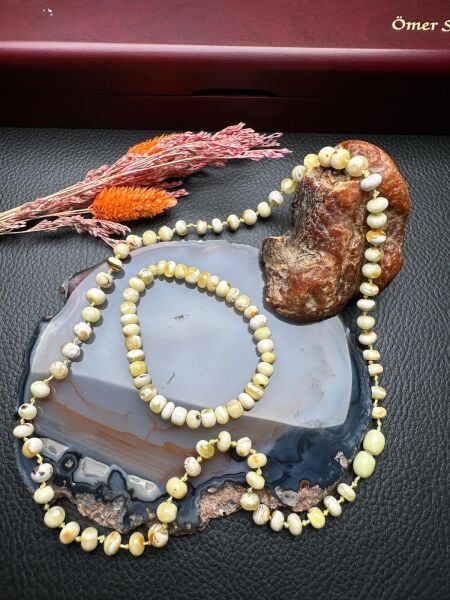 Damla Kehribar Kolye ve Bileklik Set