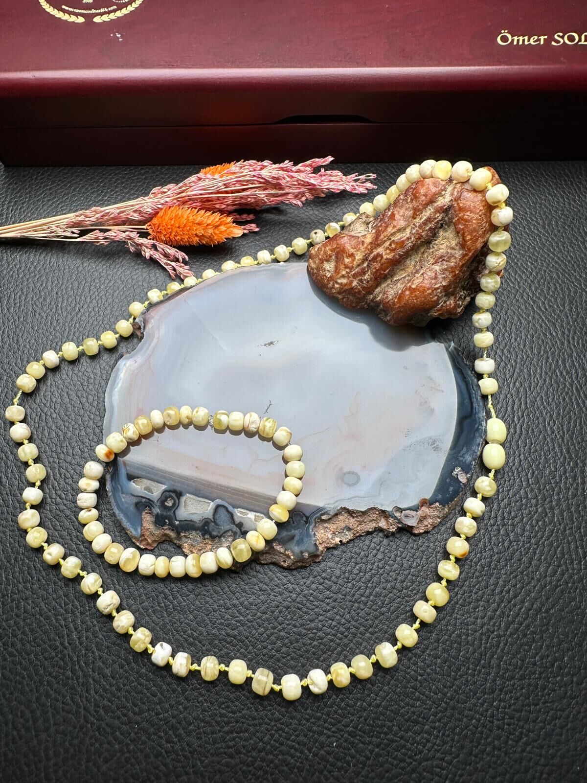 Damla Kehribar Kolye ve Bileklik Set