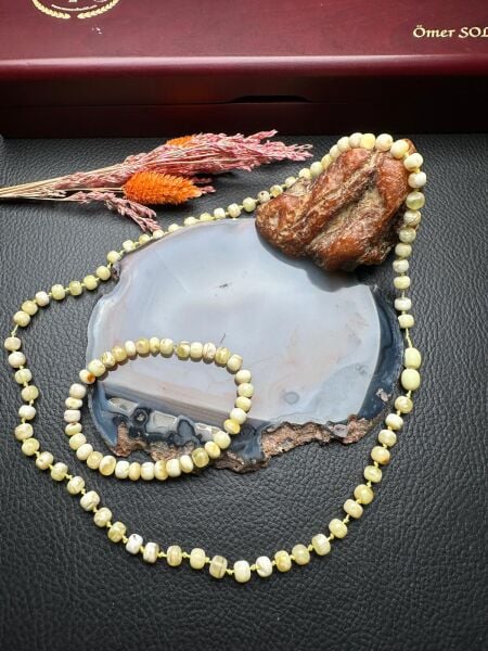 Damla Kehribar Kolye ve Bileklik Set