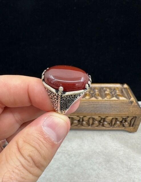 Akik Taşı Özel 925 Ayar Gümüş Erkek Yüzük