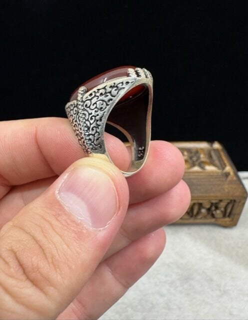 Akik Taşı Özel 925 Ayar Gümüş Erkek Yüzük