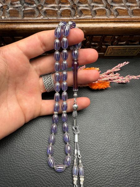 Gümüş  Yarma İşlemeli Ateş Kehribar Tesbih