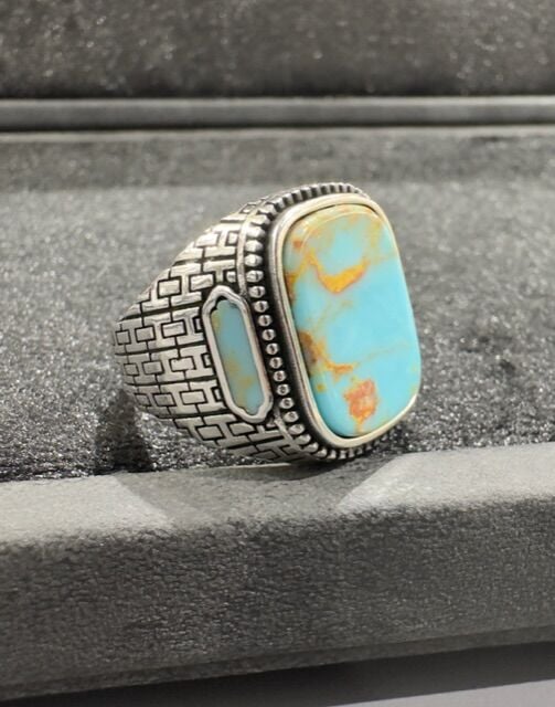 Özel Firuze Taşlı 925 Ayar Gümüş Erkek Yüzük