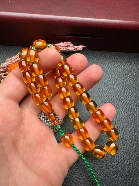 Basık Model Şeffaf Ateş Kehribar Tesbih