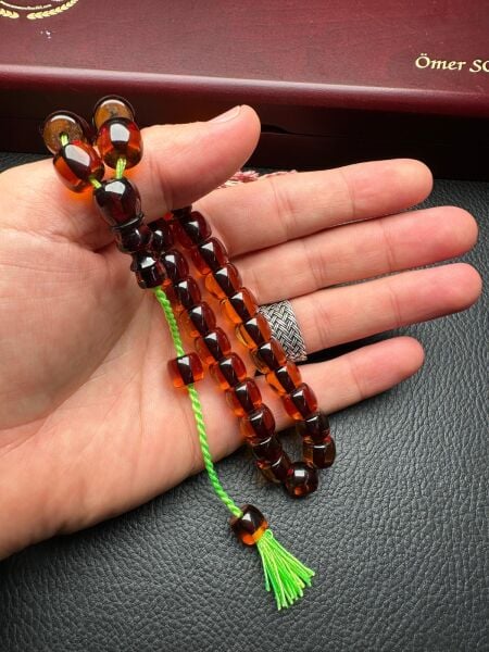 Basık Model Şeffaf Ateş Kehribar Tesbih