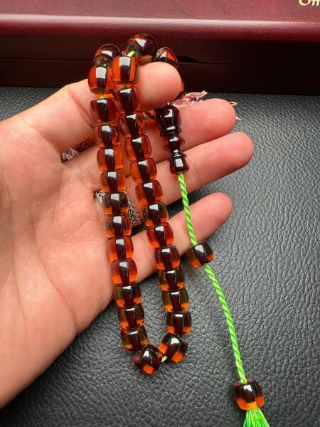 Basık Model Şeffaf Ateş Kehribar Tesbih