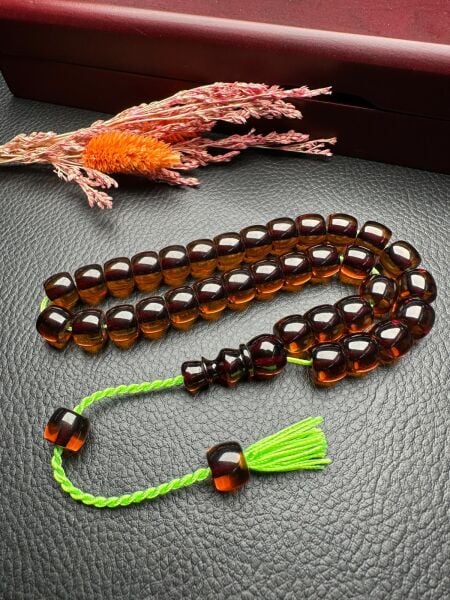 Basık Model Şeffaf Ateş Kehribar Tesbih