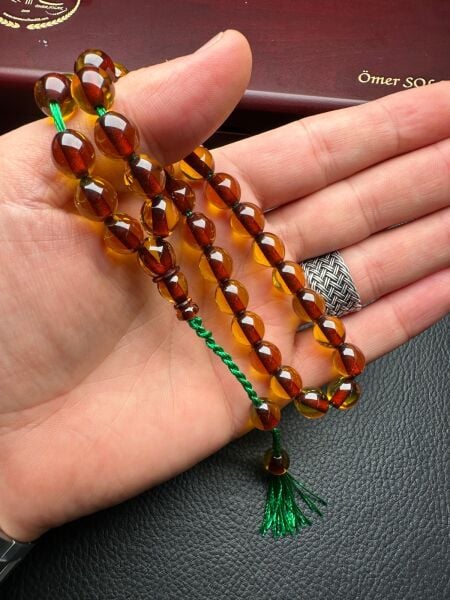 Armudi Model Şeffaf Ateş Kehribar Tesbih