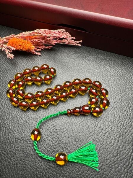 Armudi Model Şeffaf Ateş Kehribar Tesbih