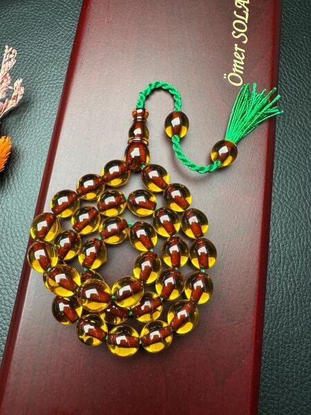 Armudi Model Şeffaf Ateş Kehribar Tesbih