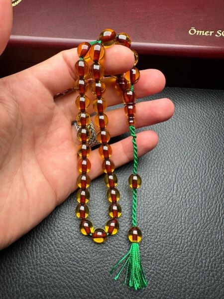 Armudi Model Şeffaf Ateş Kehribar Tesbih