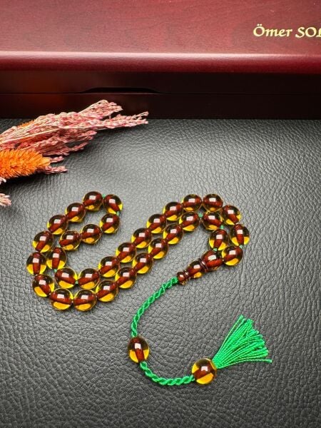 Armudi Model Şeffaf Ateş Kehribar Tesbih