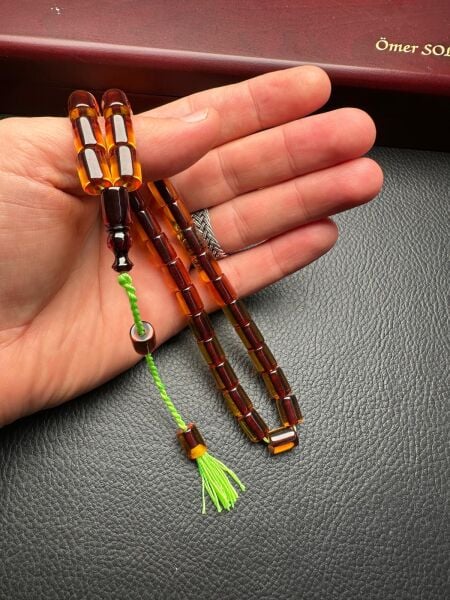 Kesme Model Şeffaf Ateş Kehribar Tesbih