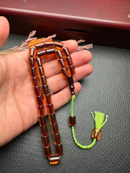 Kesme Model Şeffaf Ateş Kehribar Tesbih