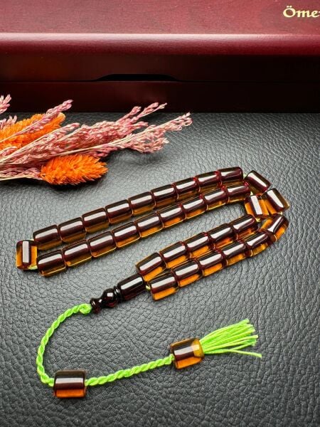 Kesme Model Şeffaf Ateş Kehribar Tesbih