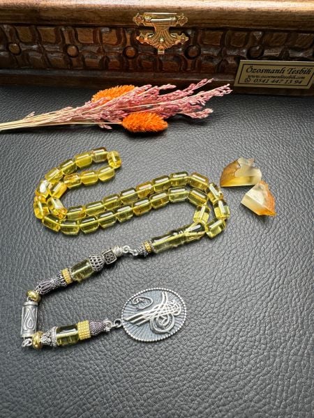 Rus Kaya Şeffaf Damla Kehribar Tesbih