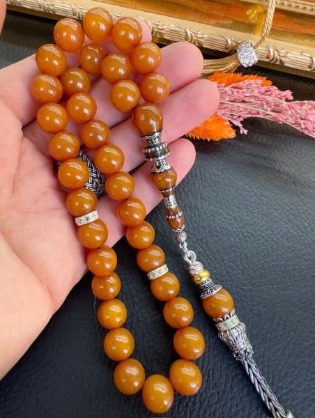 Nakkaş İmame Dizayn Çubuk Sıkma Kehribar Tesbih