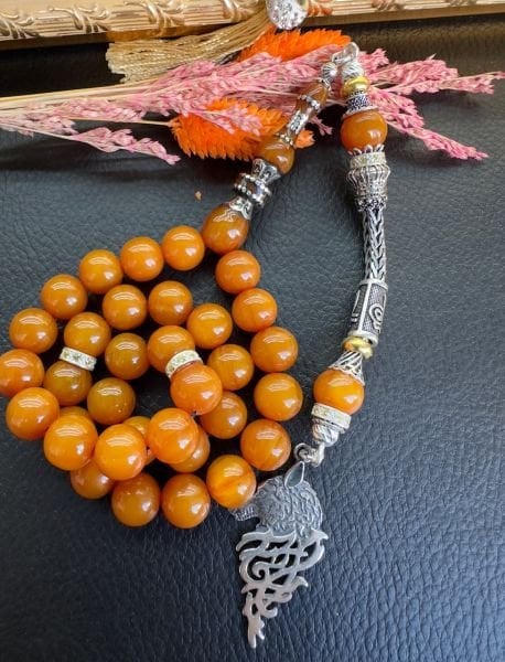 Nakkaş İmame Dizayn Çubuk Sıkma Kehribar Tesbih